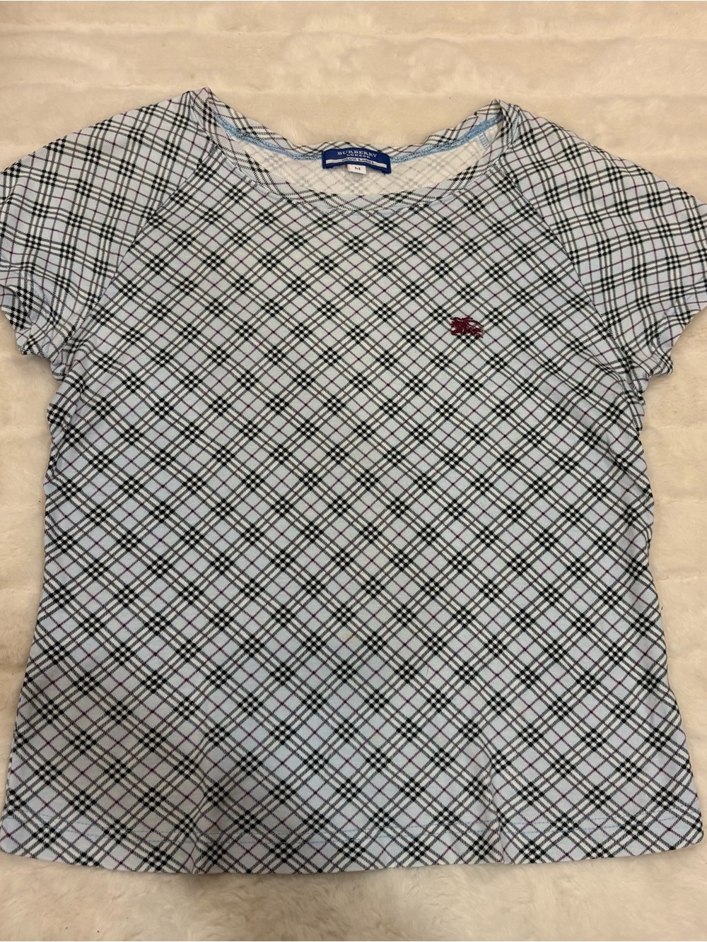 Burberry Light Blue Plaid Short Sleeve Tee